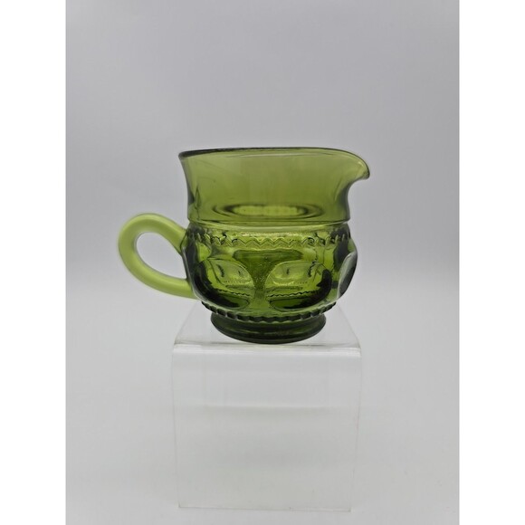 Vintage Indiana Glass Kings Crown Thumbprint Creamer Cup Avocado Green - Picture 3 of 10
